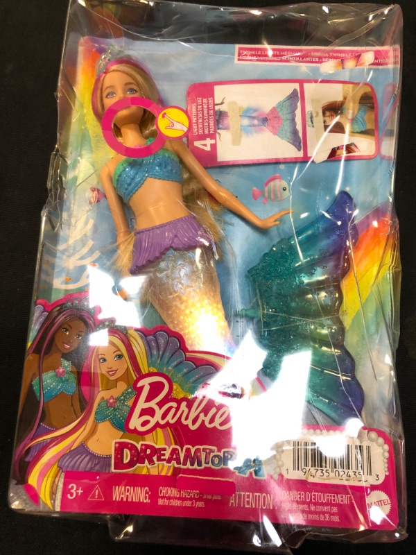 Photo 3 of Barbie Mermaid Doll with Water-Activated Twinkle Light-Up Tail, Dreamtopia Mermaid Toys, Pink-Streaked Hair????