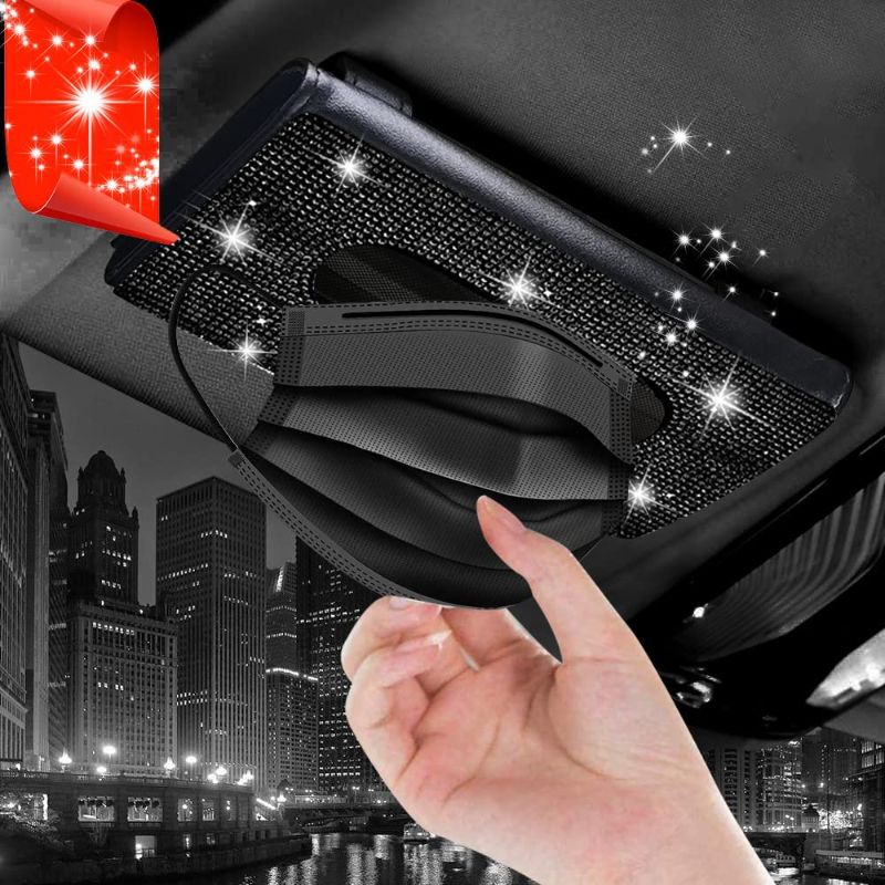 Photo 1 of Bling Tissue Holder for Car,Car Sun Visor Tissues Holder Napkin Box,Universal Car Vehicle Facial Paper Dispenser,Elegant [Durable] Leather Paper Carry Storaging Case,Best Gifts for Men Women White Crystal