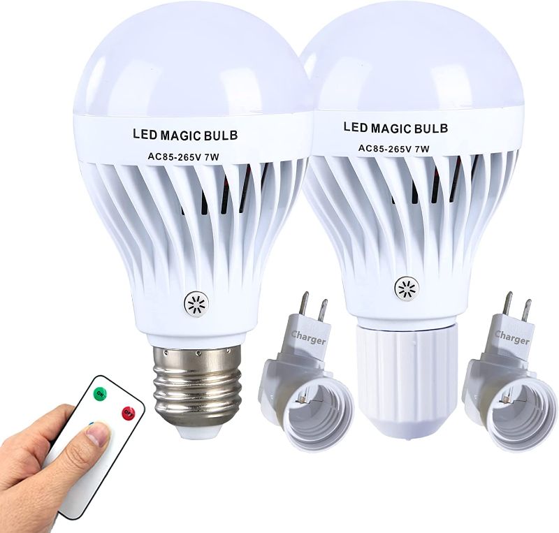 Photo 1 of 7W Rechargeable Light Bulb with Remote 2-PACK,Emergency Light Bulbs For Power Outage,Battery Backup Light Bulb Stay Lights Up When Power Failure,Wireless Light Bulbs For Home,Outdoor Activities