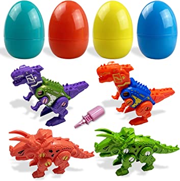 Photo 1 of Jofan 4 Pack Jumbo Take Apart Dinosaur Eggs Prefilled Plastic Easter Eggs with Toys Inside for Kids Boys Girls Easter Basket Stuffers Gifts Party Favors