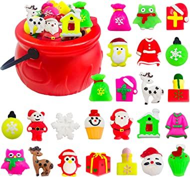 Photo 1 of 5.5" Christmas Cauldron with 24 Pcs Squishy Toys,Mini Kawaii Mochi Squishies Toy Stress Reliever Anxiety Packs for Kid Party Favors,Christmas Stocking Stuffers (Christmas), 2 COUNT 