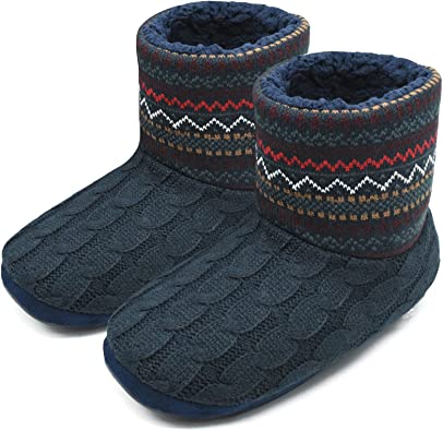 Photo 1 of Men's-Slipper-Boots-Cotton-Knitted-House-Shoes-for-Men Cozy Warm Fur Lining Gents House Ankle Boots Slipper Memory Foam Men Winter Bedroom Slippers Bootie Shoes Indoor Black, SIZE 15 