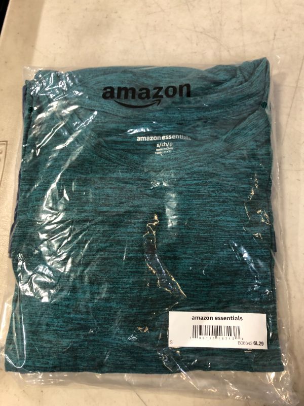 Photo 2 of Amazon Essentials Women's Tech Stretch Short-Sleeve Crewneck T-Shirt (Available in Plus Size), Pack of 2 2 Teal Blue/Navy, Space Dye Small