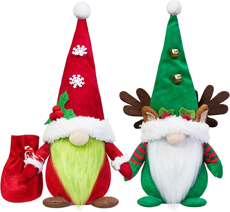 Photo 1 of Christmas Gnomes Decorations,2 Pack Handmade Grinch Gnome Tomte Swedish Gnome Scandinavian Figurine Nordic Gnomes Plush Christmas Elf Doll Xmas Ornaments for Home Decor
