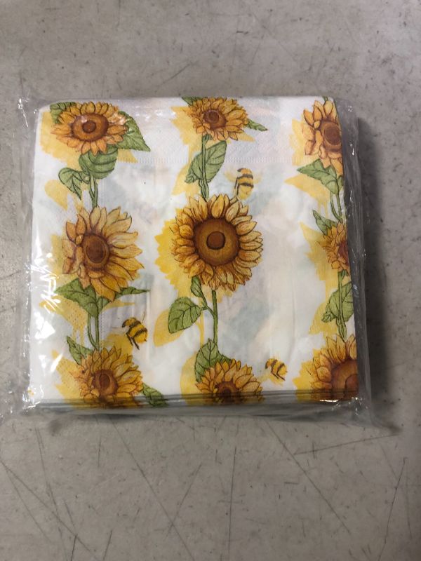 Photo 2 of 100 Pcs Sunflower Butterfly Guest Napkins Fall 2 Designs Disposable Paper Disposable Guest Towels Dinner Napkins with Sun Flowers Design for Autumn Holiday Party Tableware Supplies