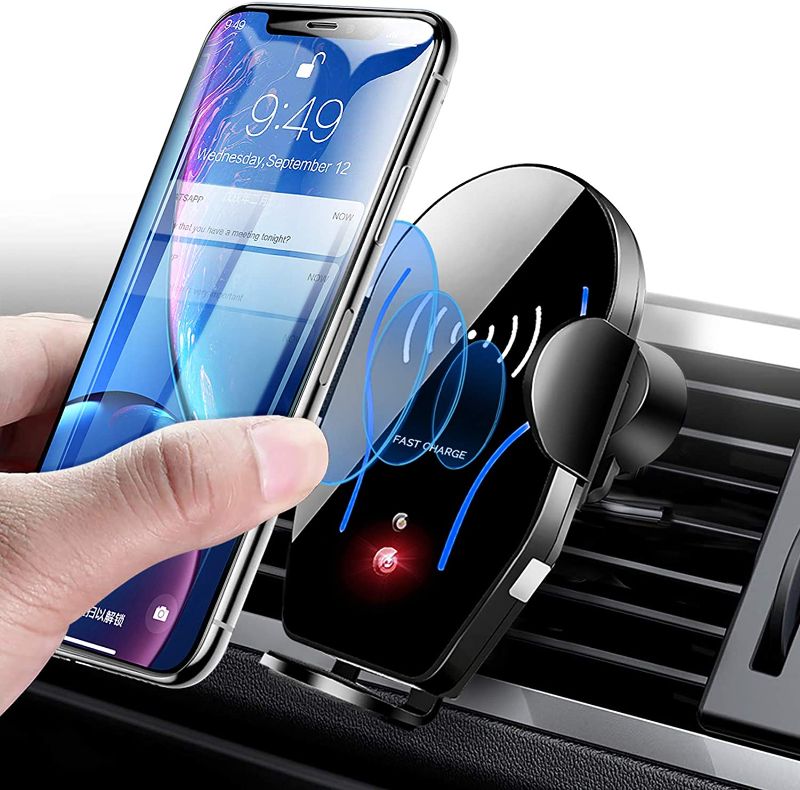 Photo 1 of Wireless Car Charger Mount, Mikikin Auto-Clamping Qi 10W 7.5W Fast Charging Car Phone Holder Air Vent Compatible with iPhone 14/13/12/Mini/11/Pro/Pro Max/Plus/XR/Xs/X/8, Samsung S22/S21/S20/10/Note 20