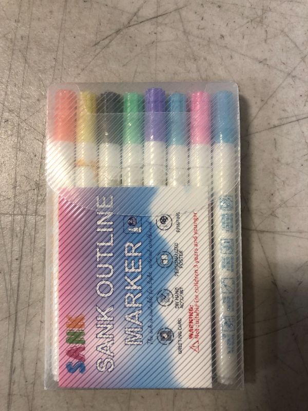 Photo 1 of Sank Marker Pen for Highlight-Double Line Markers-Self-Outline Metallic Pens Highlight Markers Gift Cards Drawing Writing Pens-8 Color