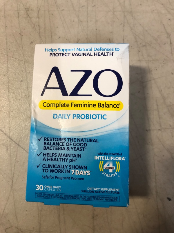 Photo 2 of AZO Complete Feminine Balance Daily Probiotics for Women, Clinically Proven to Help Protect Vaginal Health, Helps balance pH and yeast, Non-GMO, 30 Count
EXP:06/2024