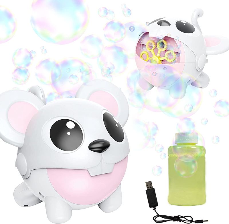 Photo 1 of Bubble Machine with Bubble Solution,Automatic Electric Cartoon Mouse Bubble Maker,USB Rechargeable Portable Fun Bubble Blower Blowing Toy for Kids Boys Girls Toddler Outside Backyard Beach Summer Game