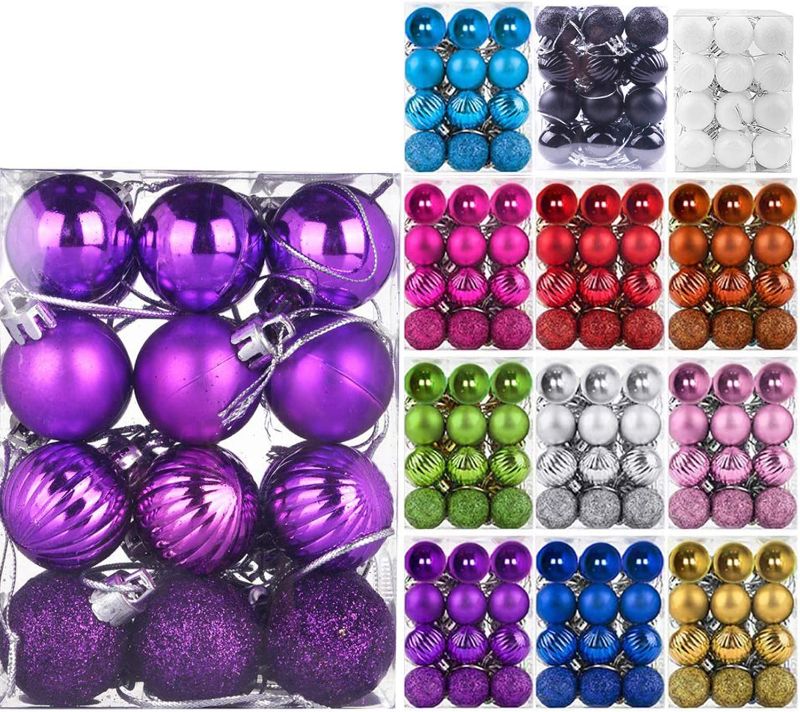 Photo 1 of 2 PACK --- Emopeak 24Pcs Christmas Balls Ornaments for Xmas Christmas Tree - 4 Style Shatterproof Christmas Tree Decorations Hanging Ball for Holiday Wedding Party Decoration (1.3"/3.2CM, Purple)