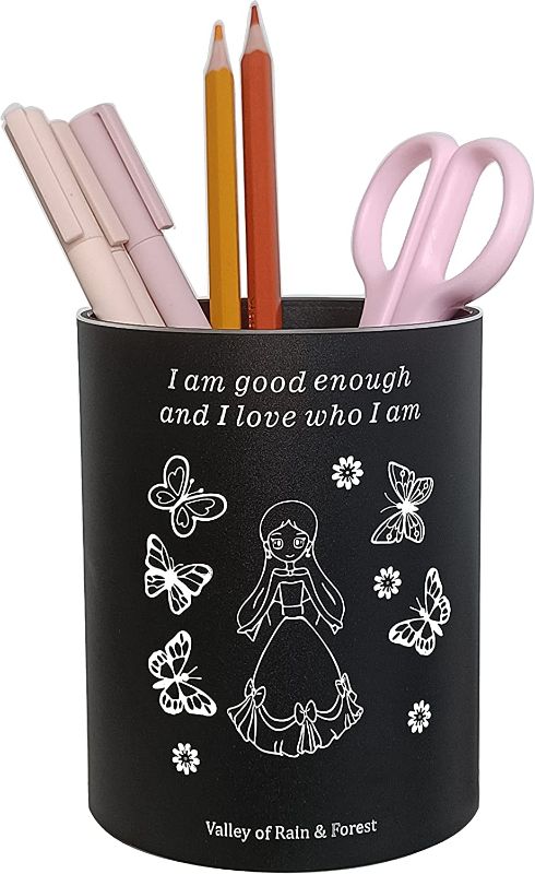 Photo 1 of Valley of Rain & Forest black durable pencil & pen holder for woman, makeup brush holder, a cute, inspirational aluminum alloy holder that doesn't seem to get old (I am good enough)
