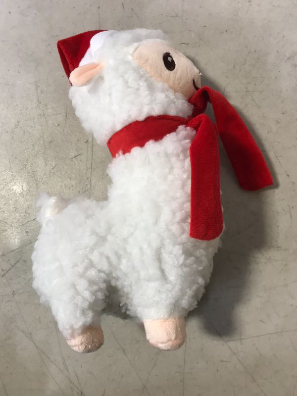 Photo 2 of 10 Inch Christmas Stuffed Animal Christmas Plush Toy with Santa Hat Xmas Plush Stuffed Llama Christmas Party Favors Gift Winter Holiday Decoration