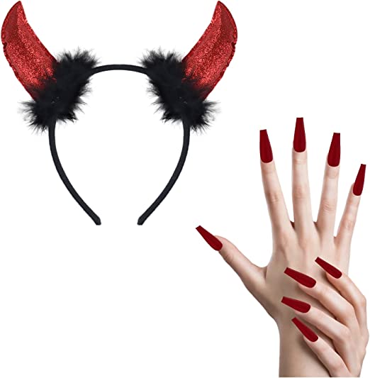 Photo 1 of 
Brand: IncreDecor
Halloween Devil Costume Set, Glitter Red Devil Horns Headband & Red Fake Nails, Halloween Cosplay Party Accessories for Women, Girl and Kids