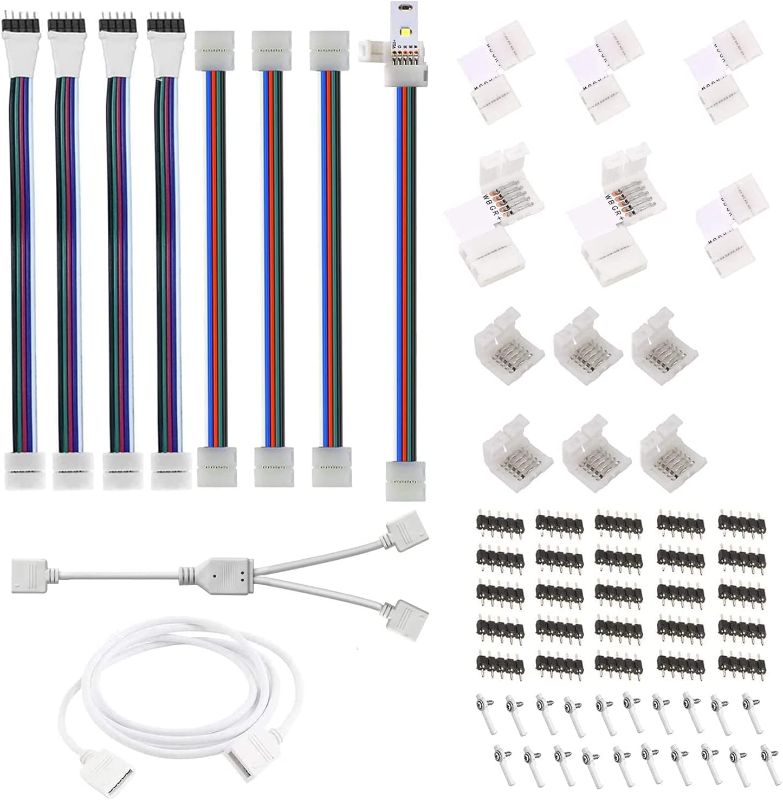 Photo 1 of 5 Pin LED Connector Kit for LED Strip Lights 5050 RGBW 12mm with 5 Pin Connector L-Shape Corner Connector, Cable, Direct Use Without Welding 5 Pin Extension Cable, Provides Most Parts for DIY