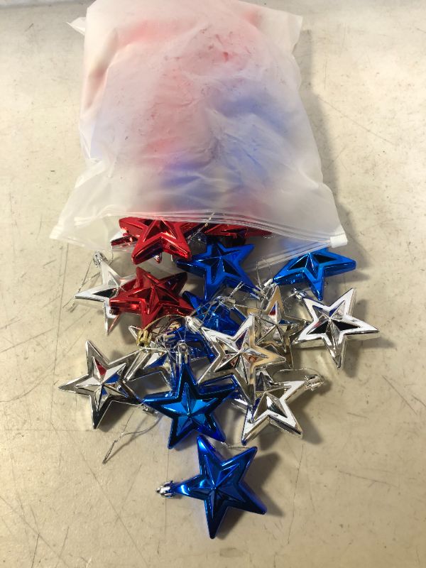 Photo 2 of 36 Pieces 4th of July Star Ornaments for Tree Hanging Star Ornaments Independence Day Decorations for Home Party Indoor Outdoor Decor (Red, Silver, Blue)