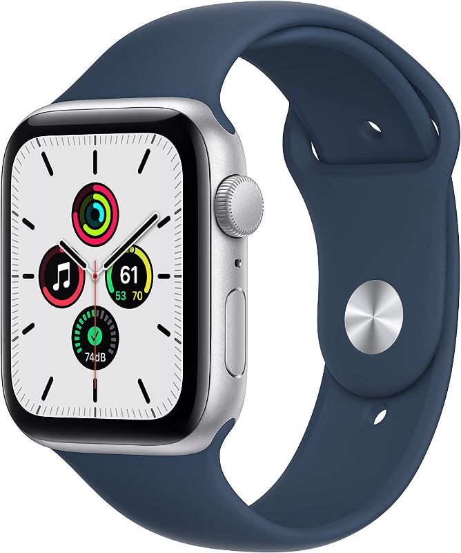 Photo 1 of Apple Watch SE (Gen 1) [GPS 44mm] Smart Watch w/ Silver Aluminium Case with Abyss Blue Sport Band. Fitness & Activity Tracker, Heart Rate Monitor, Retina Display, Water Resistant