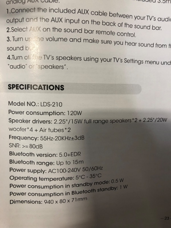 Photo 3 of Chaowei TV Speaker 37 Inch-Soundbar for TV with Builtin 4 Subwoofers,2.1 Sound Channel and Bluetooth,HDMI-ARC,Optical,AUX,USB,Coaxial Cable Connectivity via Remote Control