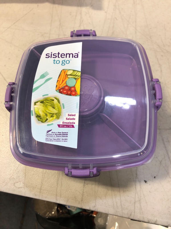 Photo 2 of Sistema Salad Container for Lunch with Dressing Container, Bento Box 4 Compartment Tray, and Cutlery, Dishwasher Safe, 37.2-Ounce (Color may vary)