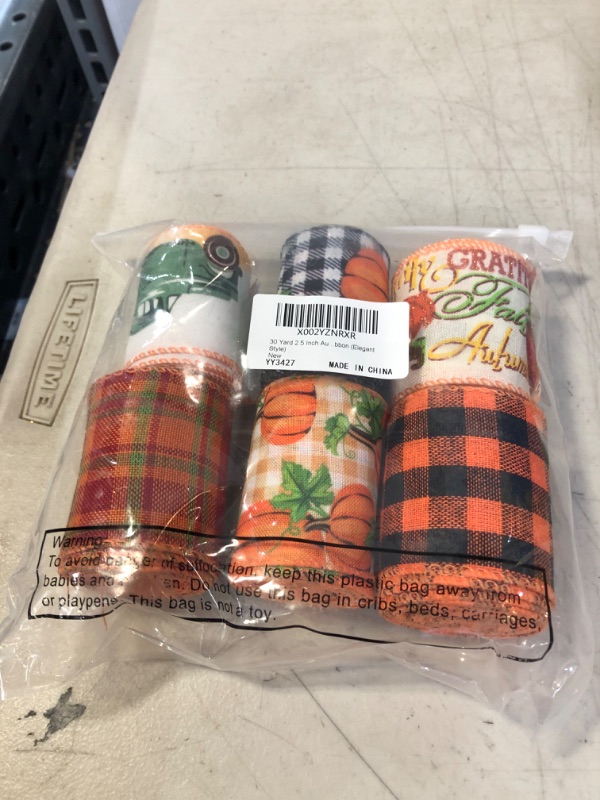 Photo 1 of 30 Yard 2.5 Inch Thanksgiving Pumpkin Ribbon Fall Wired Ribbon Autumn Pumpkins Wired Edge Ribbon Rustic Pumpkins Green Vintage Farm Truck with Pumpkins Fall Autumn Wired Edge Ribbon (Elegant Style)