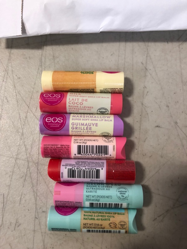 Photo 3 of eos Shea Lip Balm Care to Moisturize Dry Lips, Sustainably Sourced Ingredients Stick, 7 Count Cococut Milk, Toasted Marshmallow, Watermelon Frose, Strawberry Peach, Cherry Vanilla, Vanilla Bean, and Sweet Mint