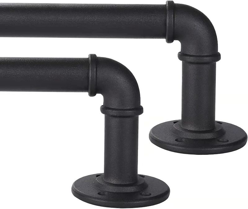 Photo 1 of 2 Pack Industrial Curtain Rod, Rustic French Pipe Curtain Rod, Curtain Rods for Windows 66 to 120 Inch, Blackout Wrap Around Curtain Rod, Indoor and Outdoor, 72-144 Inch, Black
