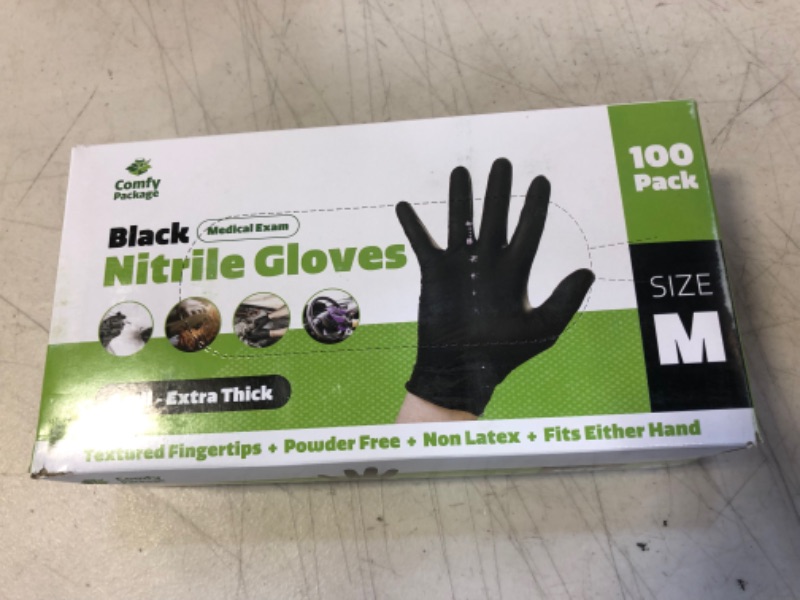 Photo 2 of [100 Count] Black Nitrile Disposable Gloves 6 Mil. Chemical Resistance, Latex & Powder Free, Textured Fingertips Gloves 100 Medium (Pack of 100)