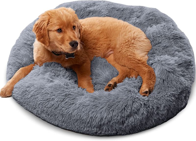 Photo 1 of Active Pets Plush Calming Dog Bed, Donut Dog Bed for Small Dogs, Medium & Large, Anti Anxiety Dog Bed, Soft Fuzzy Calming Bed for Dogs & Cats, Comfy Cat Bed, Marshmallow Cuddler Nest Calming Pet Bed
