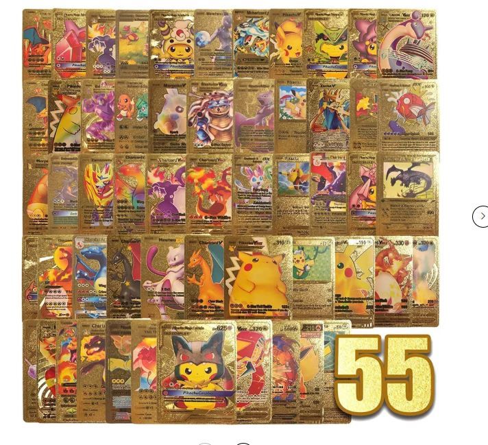 Photo 1 of 55 Pcs Gold Cards Vmax Rare GX Golden Card Packs Gold Foil TCG Cards Deck Box for Kids

