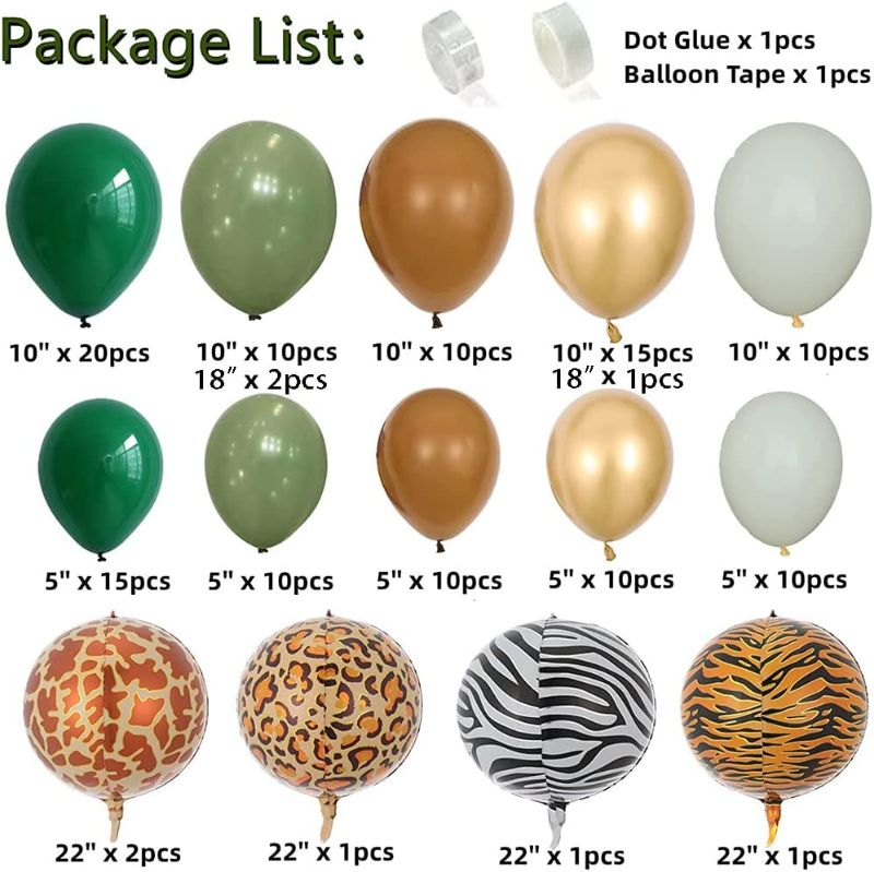 Photo 2 of 128pcs Safari Jungle Balloon Garland Arch Kit- Sage Green and Brown Balloons with Animal Print for Wild One Tropical Theme Party Supplies Olive for Boy First Bithday Baby Shower Wedding Graduation Gold White Decorations (Safari Balloons Set)