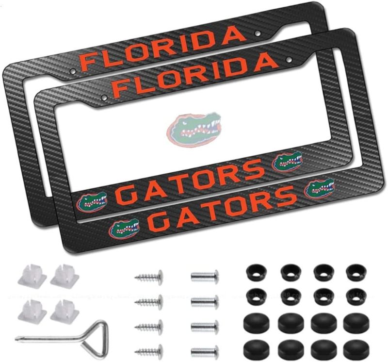 Photo 1 of 2 Pack for Gators License Plate Frames Black,Carbon Fiber Weatherproof Tag Plate Cover,Universal American Motors Tag License Frames Cover