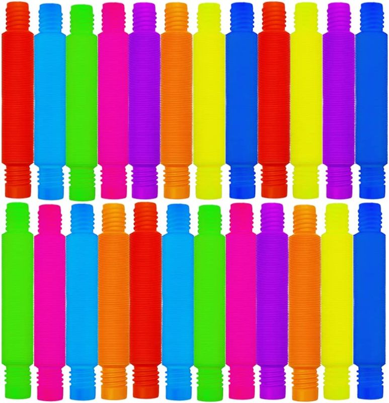 Photo 1 of 24 Pack Pop Tubes Fidget Toy,Fidget Tubes for Children and Aldult,Sensory Stretch Tubes Kit,Stress Relief Toys for Kids,Fidget Toys for Classroom & Party Favors Kits