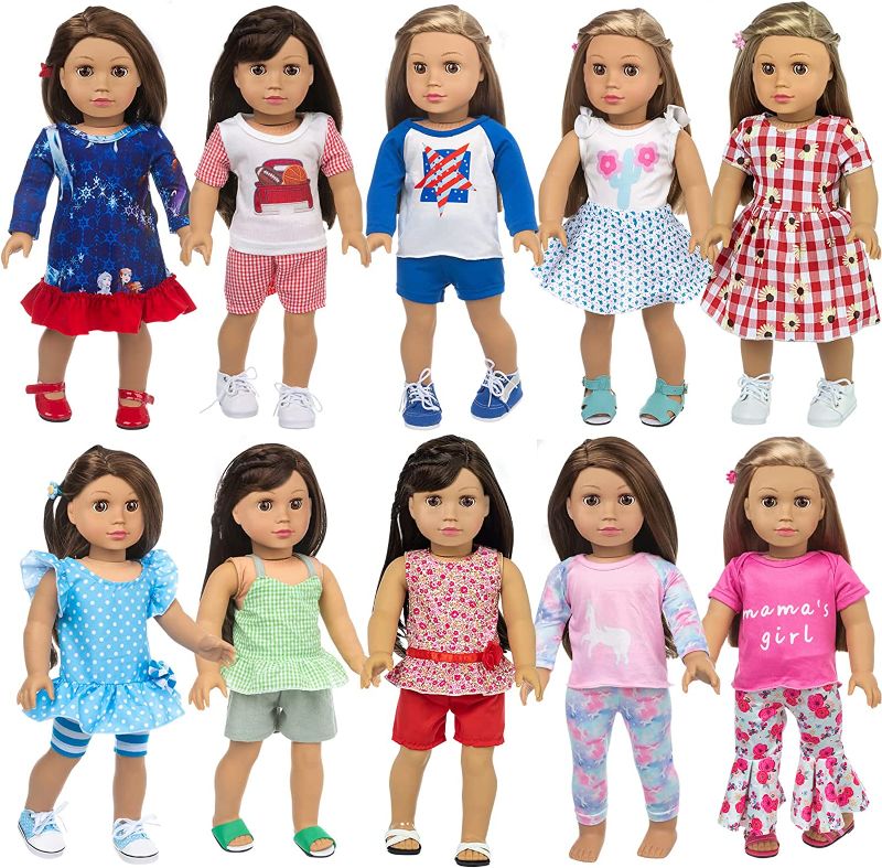 Photo 1 of ZQDOLL 23 Pcs American Doll Clothes Dress and Accessories fit American 18 inch Dolls - Including 10 Complete Set of Clothing , Doll Accessories with Hair Bands and Hair Clip