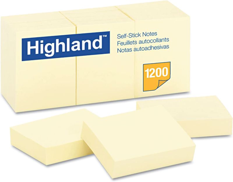 Photo 1 of Highland 6539Yw Self-Stick Notes, 1 1/2 X 2, Yellow, 100-Sheet, 12/Pack