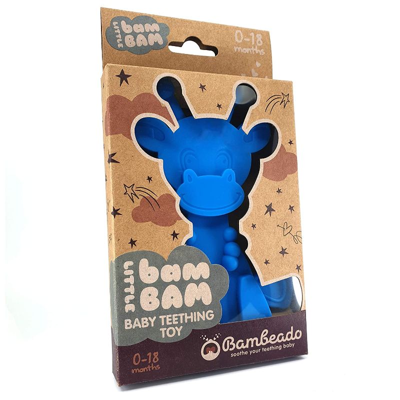 Photo 1 of Baby Teething Toy Extraordinaire - Little Bambam Giraffe Teether Toys by Bambeado. Toy for Natural Teething Comfort and for Sore Gums - Gift for Baby Through to Infant - Cyan