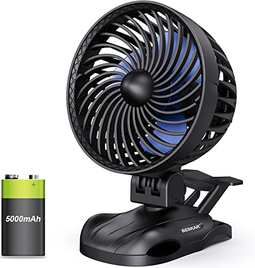 Photo 1 of BESKAR 6 inch Clip on Fan - 5000mAh Battery Rechargeable with CVT Speeds and Strong Airflow, Head Adjustable, Small Desk Fan Personal Quiet Fan for Office Stroller Outdoor