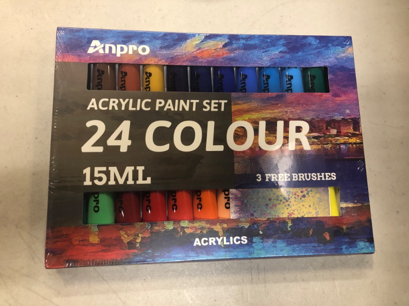 Photo 2 of Anpro Acrylic Paint Set, 24 Color 15ml Complete Acrylic Paint Set , Perfect for Canvas, Wood, Ceramic, Fabric. Non Toxic & Vibrant Colors Lasting Quality for Beginners, Students & Professional Artist
