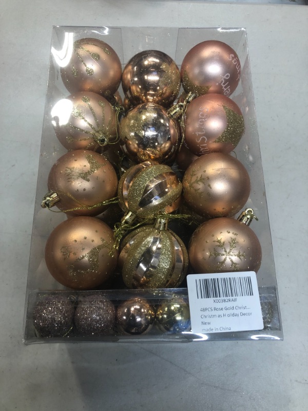 Photo 2 of 48PCS Rose Gold Christmas Ball Ornaments for Xmas Tree - 10 Styles Christmas Tree Baubles Ornaments - Shatterproof Christmas Tree Decorations Hanging Ball for Farmhouse Christmas Party Decorations
