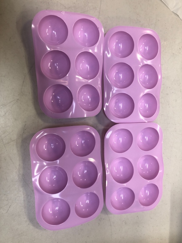 Photo 2 of  6-Cavity Semi Sphere Silicone Mold, Baking Mold for Making Hot Chocolate Bomb, Cake, Jelly, Dome Mousse (Purple) 2 PACK
