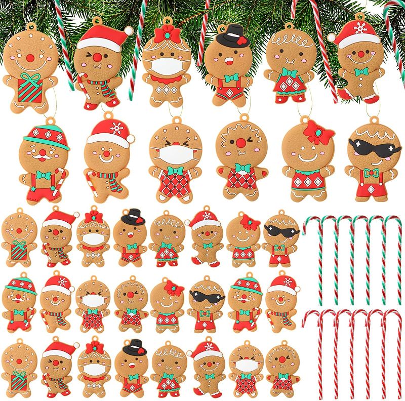 Photo 1 of 24 Pieces Gingerbread Man Christmas Ornament and 12 Pieces Christmas Candy Canes Candy Christmas Tree Ornament Hanging Gingerbread Christmas Tree Decorations Xmas Decorative Hanging Ornaments
