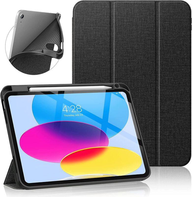 Photo 1 of Soke iPad 10th Generation Case 2022 with Pencil Holder (10.9-inch)- Premium Shockproof Case [Auto Sleep/Wake] with Soft TPU Back Cover & Slim Trifold Stand for iPad 10.9 Inch,Black
