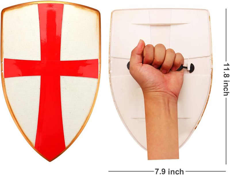 Photo 3 of DINOBROS Medieval Crusader Plastic Toy Sword, Shield and Shirt Knight Role Play Costume Set for Kids Age 6-12
