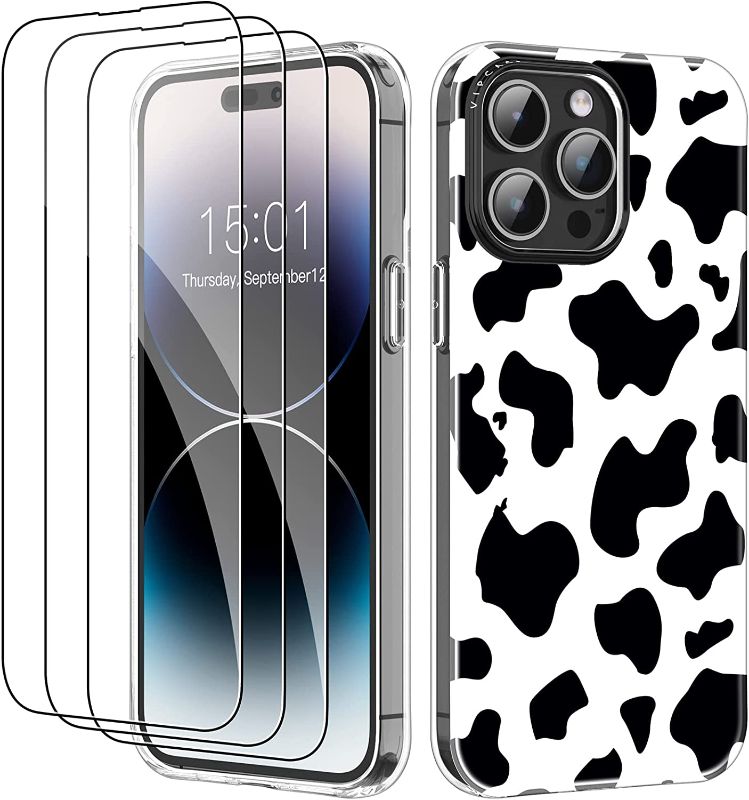 Photo 1 of VIPCASE for iPhone 14 Pro Max Case for Women Cow Print Pattern, Anti-Yellowing iPhone 14 Pro Max Case with Screen Protector 3 Pack, Shock-Absorbing Airbag, Come with Installation Frame
