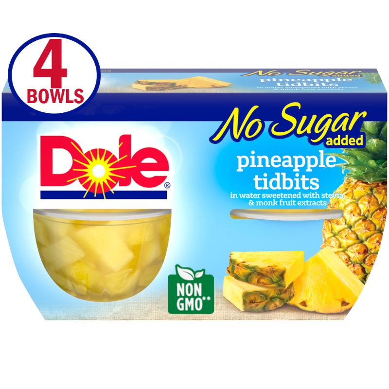 Photo 1 of (3 PACK) Dole Fruit Bowls No Sugar Added Pineapple Tidbits in 100% Fruit Juice, 4 Oz Fruit Bowls, 4 Cups of Fruit
BB: 1/25/2023