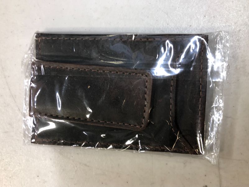 Photo 2 of Aaron Leather Goods Front Pocket Wallet, Leather RFID Blocking Strong Magnet thin Wallet Money Clip Brown Black (Brown)