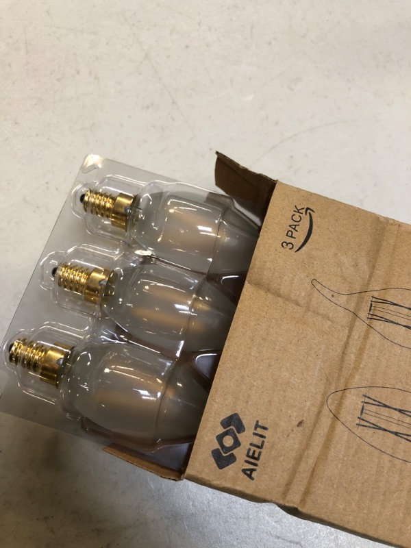 Photo 1 of Candelabra LED Light Bulbs, Frosted E12 Led Bulb, 2W Soft White 3000K, 200lm, Dimmable Classic C35/CA10 Flame Tip Shape Chandelier Bulbs for Room Decoration, Ceiling Fan, 3 Pack 25w Equivalent 3000K Soft White 3-pack