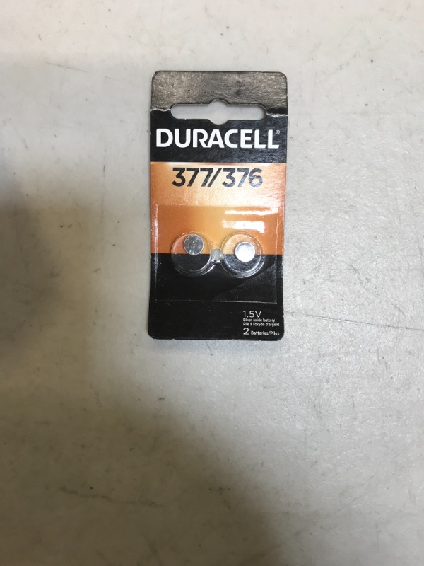 Photo 2 of Duracell 376/377 Silver Oxide Button Battery, 2 Count Pack, 376/377 1.5 Volt Battery, Long-Lasting for Watches, Medical Devices, Calculators, and More 2 Count (Pack of 1)