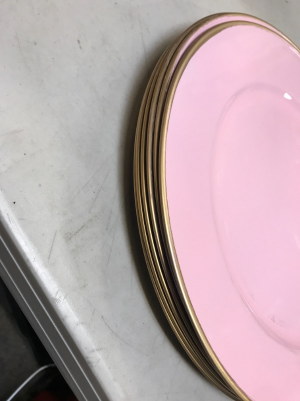 Photo 3 of  13" Pink Charger Plates, Round Plate Chargers with Gold Rim, Plastic Decorative Charger Plates for Wedding, Tabletop Decor, Set of 6