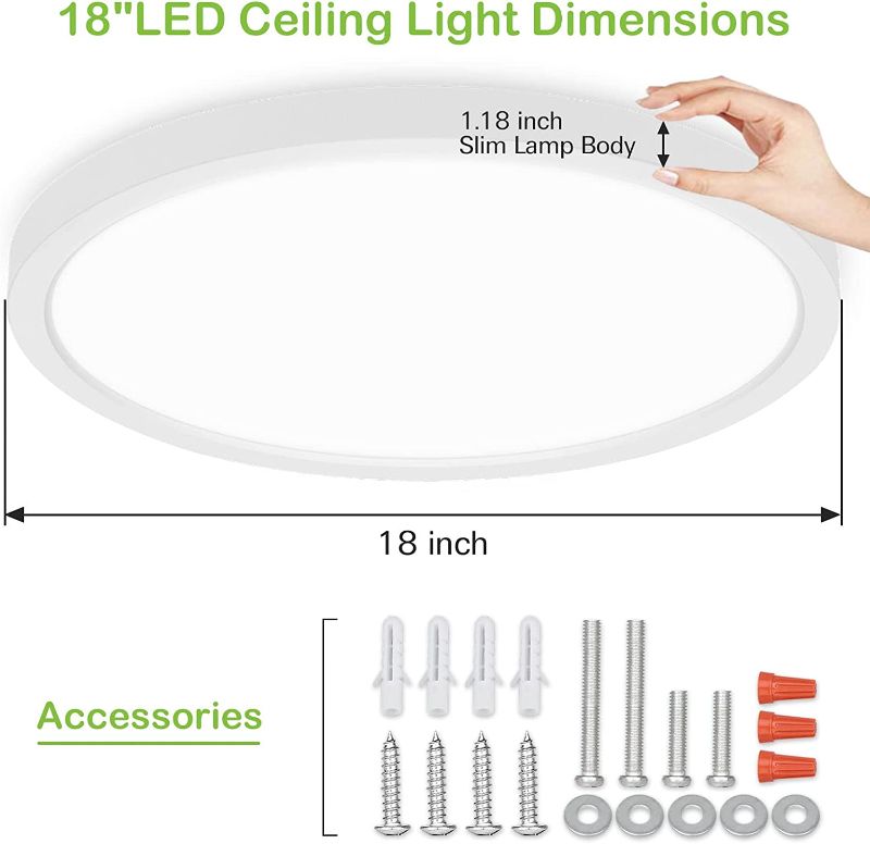 Photo 2 of 18 Inch LED Round Flat Panel Light, White, 32W, 3200lm, 3000K/4000K/5000K CCT Selectable, 120°Beam Angle, Dimmable Edge-Lit Flush Mount Ceiling Light Fixture - ETL Listed