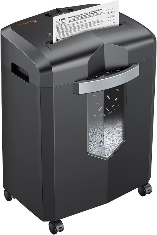 Photo 1 of Bonsaii 16-Sheet Office Paper Shredder, 40-Minute Home Office Heavy Duty Shredder, Crosscut Shredders for CD, Credit Card, Mails, Staple, Clip, with 4 Casters & 5.3 Gal Pullout Basket