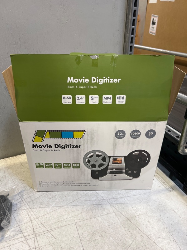 Photo 4 of 8mm & Super 8 Films Digitizer Converter,Scanner Converts Film Frame by Frame to Digital MP4 Files,with Vibrant 2.4" Screen, Viewing, Sharing & Saving on SD Card(Included) for 3” and 5” Reels (Grey)***FACTORY SEALED BEFORE OPENING. DAMAGED PACKAGING